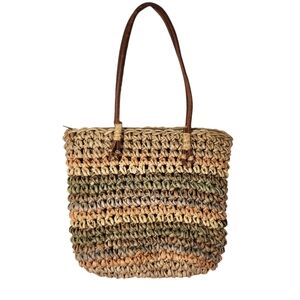 Capelli Straworld Woven Straw Tote Bag Boho Multicolor Striped Beach Handbag Sm